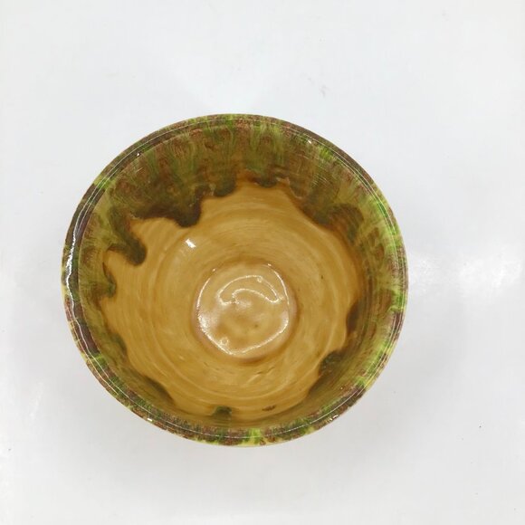 Vintage Glazed Bowl Handmade Studio Art Decor Yellow Green Glazed Artist Signed - Picture 9 of 11